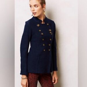 Anthropologie by gro Abrahamson navy boiled wool button jacket size S
